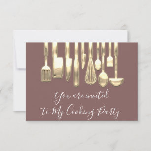 Invitación Chef de fiesta de cocina dorada rosa dorada