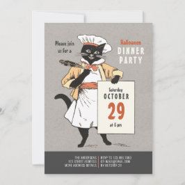 Invitación Chef de gato negro Vintage Halloween Cena CC1266