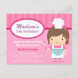 Invitación Chef Hermosa Chica Cocinando Horneando Fiesta de C