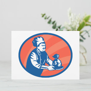 Invitación Chef Holding Money Bag Restaurant Finance