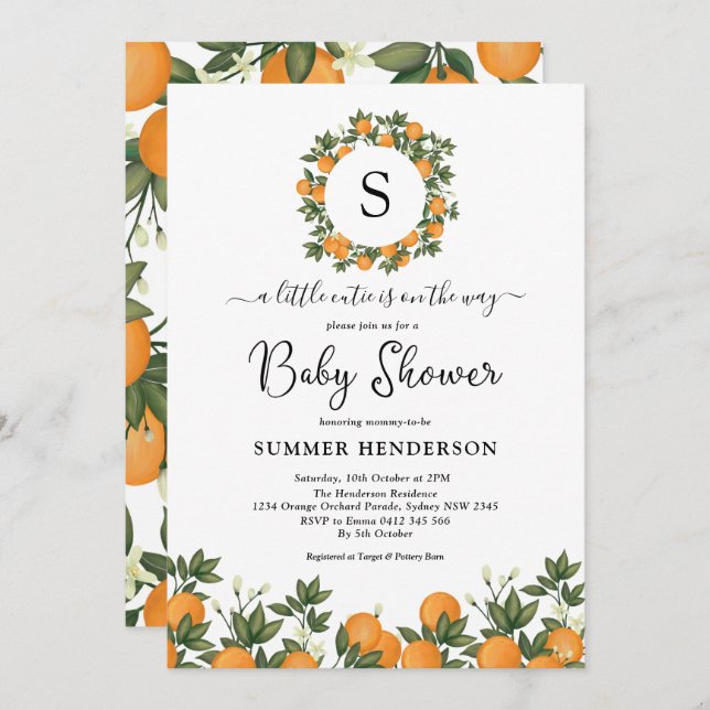 Invitación Cheful Little Cutie Botanical Citrus Baby Shower (Anverso / Reverso)