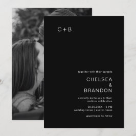 Invitación Chelsea Black Photo Modern Boda