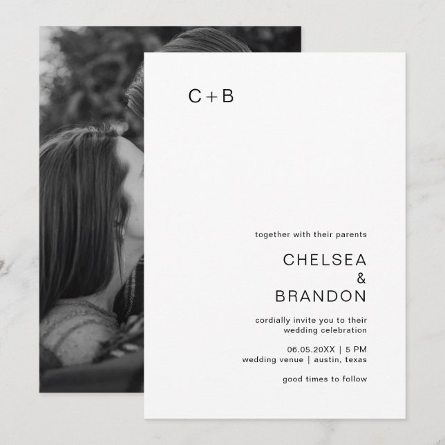 Invitación Chelsea Boda moderno blanco y negro (Anverso / Reverso)