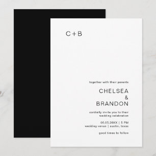 Invitación Chelsea Boda moderno blanco y negro