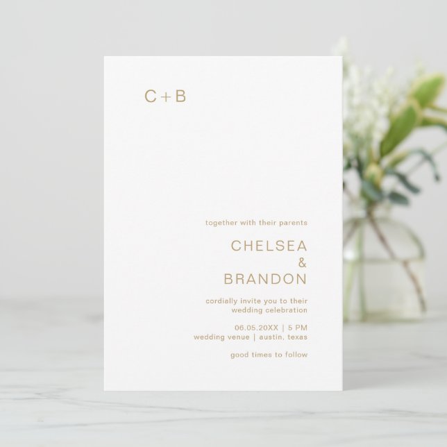 Invitación Chelsea Gold Boda moderno (Anverso de pie)