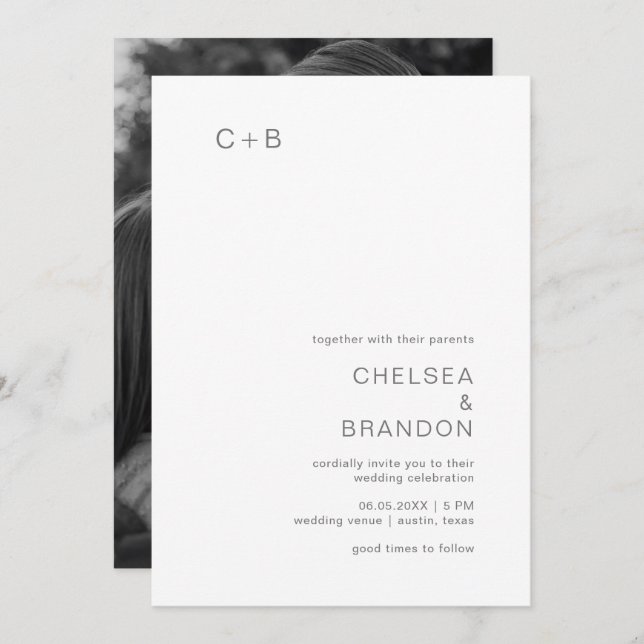 Invitación Chelsea Grey Moderno Boda (Anverso / Reverso)