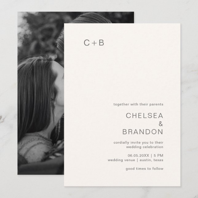 Invitación Chelsea Ivory Modern Boda (Anverso / Reverso)
