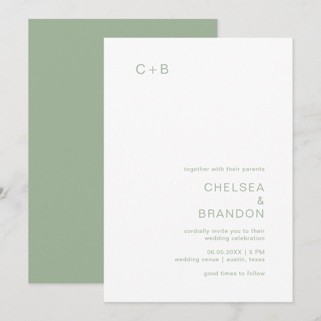Invitación Chelsea Sage Green Modern Boda (Anverso / Reverso)