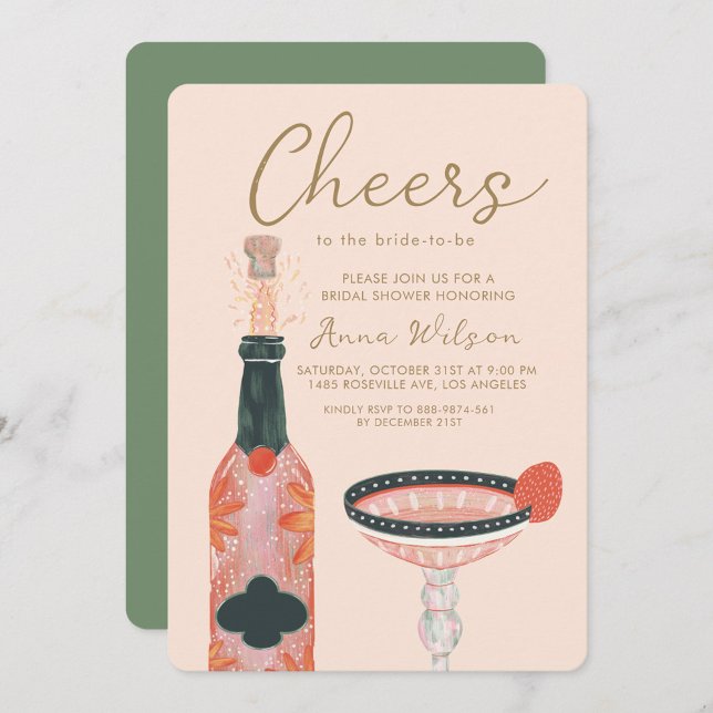Invitación Cheque Bridal Shower Wine Glass Pink (Subido por el creador)