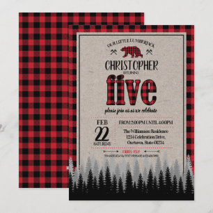 Invitación Cheque de búfalo de cumpleaños 5 de Lumberjack Boy
