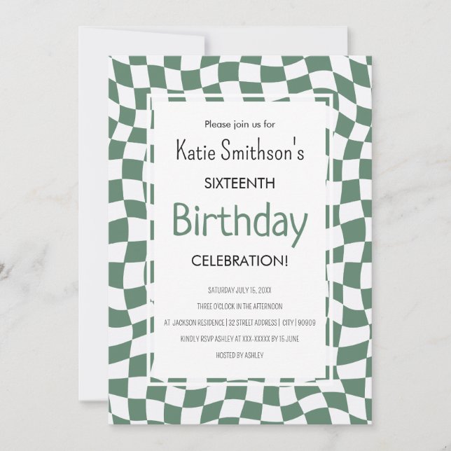 Invitación Cheque de onda verde retro Cumpleaños (Anverso)