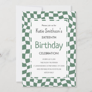 Invitación Cheque de onda verde retro Cumpleaños