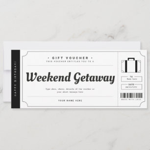 Invitación Cheque de viaje para regalo de fin de semana de so