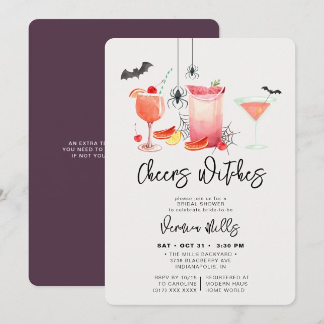 Invitación Cheque Witches Witches Purple Halloween Bridal Sho (Anverso / Reverso)