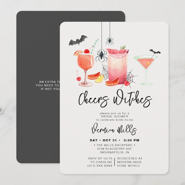 Invitación Cheque Witts Gray Halloween Bridal Shower (Anverso / Reverso)