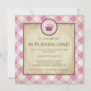 Invitación Chequeador rosa y barbacoa de cumpleaños de pastel