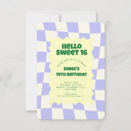 Invitación Cheques retro morado de grano dulce 16