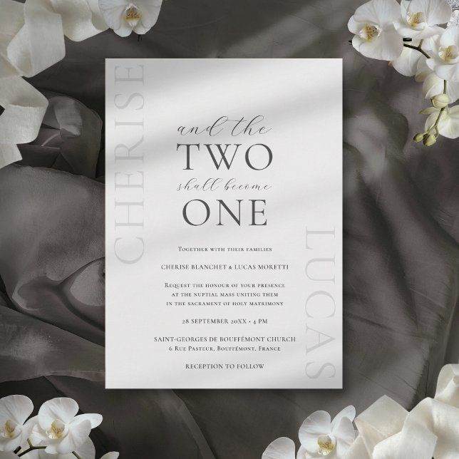 Invitación Cherise Elegant Simple Catholic Wedding Invitation (Cherise modern, luxury, Christian wedding invitation in black for fine art weddings.)