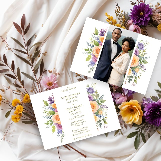 Invitación Cherish Spring Floral Garland Double Funeral Photo (Cherish Spring Floral Garland Double Funeral Photo Invitations Cards. )