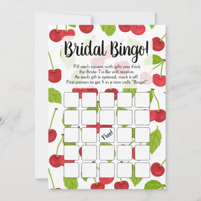 Invitación Cherries Bingo Bridal Shower Game Red Cherry (Anverso)