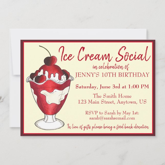 Invitación Cherries Jubilee Sundae Ice Cream Social Fiesta (Anverso)
