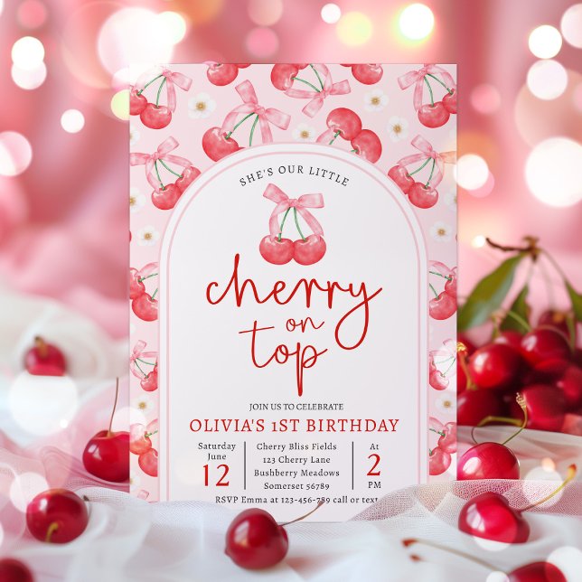 Invitación Cherry 1er cumpleaños Fiesta Coquette Cherry Cumpl (Subido por el creador)