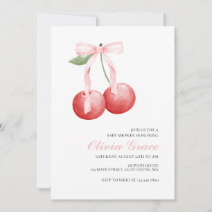 Invitación Cherry and Pink gingham preppy baby ducha