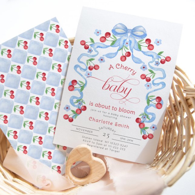 Invitación Cherry Baby está a punto de dar una ducha de bebé  (Subido por el creador)