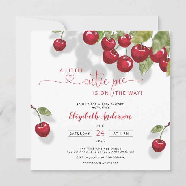 Invitación Cherry Baby Shower | Bebé dulce (Anverso)
