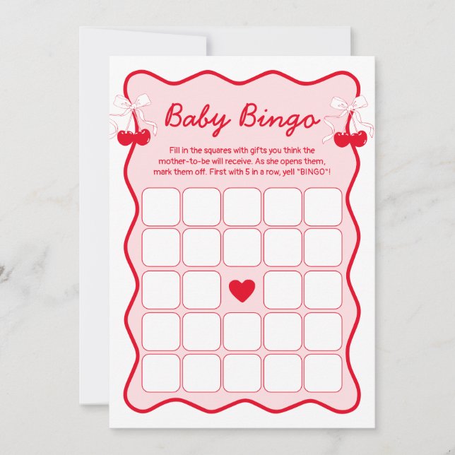 Invitación Cherry Baby Shower Bingo Game Card (Anverso)