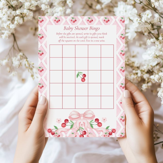 Invitación Cherry Baby Shower Bingo Game Card (Subido por el creador)