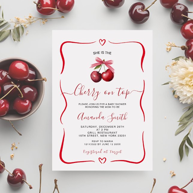 Invitación Cherry Baby Shower Cherry On Top (Subido por el creador)