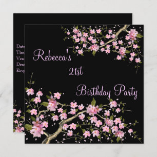 Invitación Cherry Blossom 21st Elegant Birthday Party Black