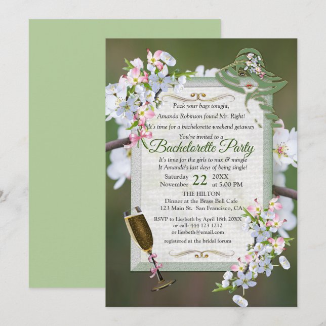 Invitación Cherry Blossom Bachelorette Party (Anverso / Reverso)