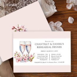 Invitación Cherry Blossom Champagne Boda Ensayo Cena