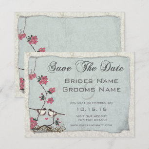 Invitación Cherry Blossom Chickadee Damask Salva la Fecha
