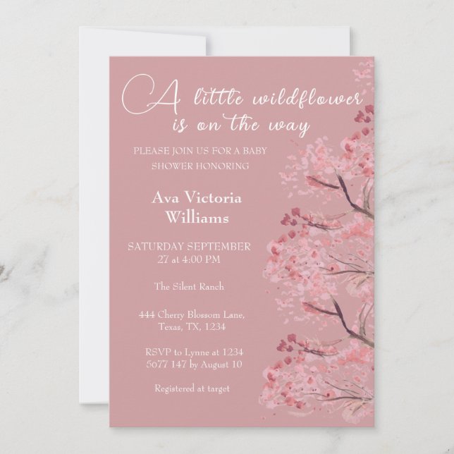 Invitación Cherry Blossom Dusty Rosa Chica Baby Shower (Anverso)