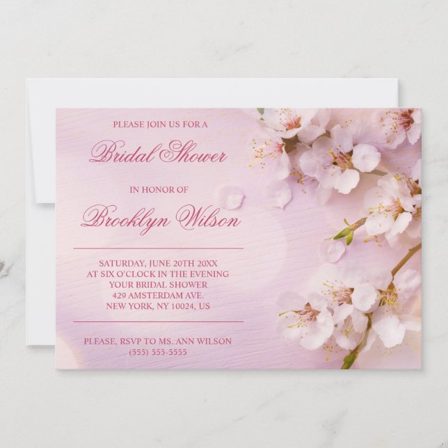 Invitación Cherry Blossom Elegant Bridal Shower Invita (Anverso)