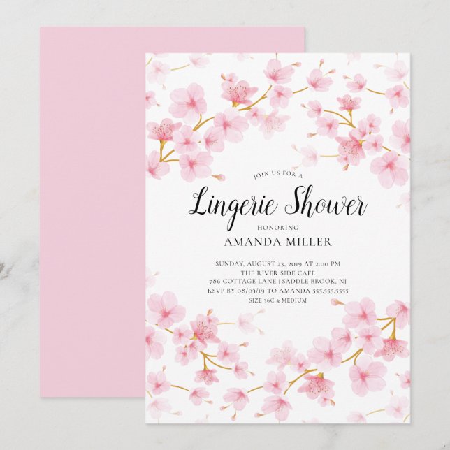 Invitación Cherry Blossom Floral Bridal Lingerie Shower (Anverso / Reverso)