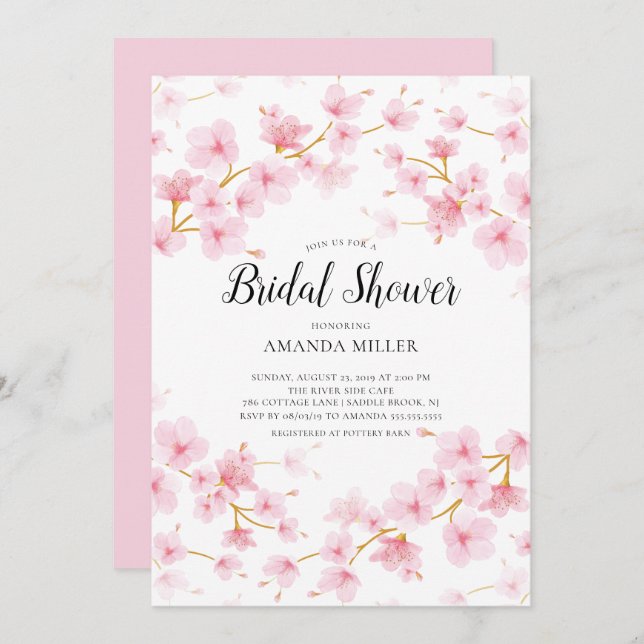 Invitación Cherry Blossom Floral Bridal Shower (Anverso / Reverso)