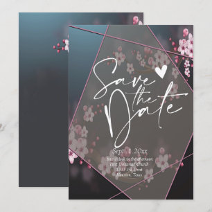 Invitación Cherry Blossom Floral geométrica guardar la fecha