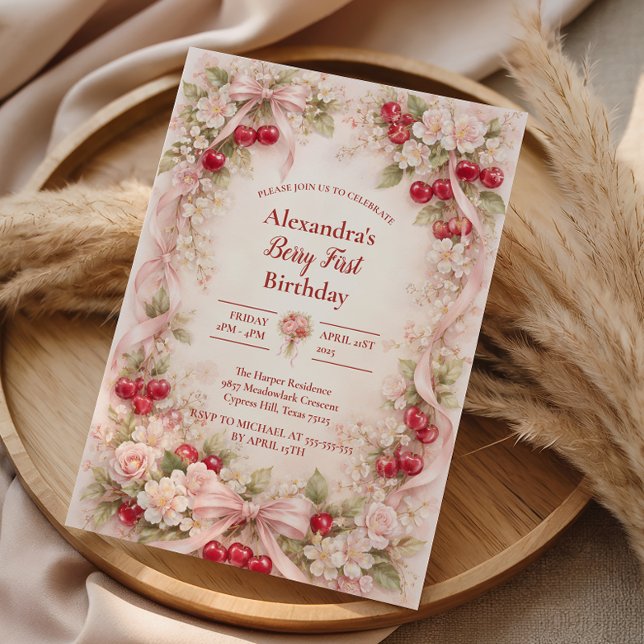 Invitación Cherry Blossom Garden Girl 1st Birthday (Subido por el creador)