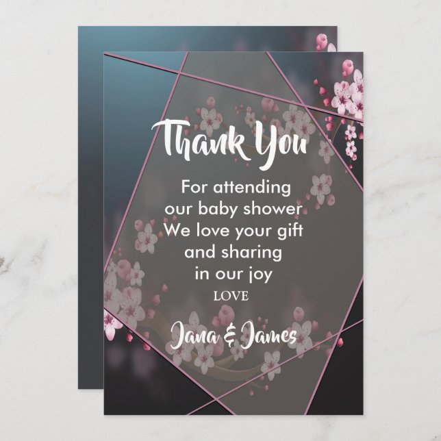 Invitación Cherry Blossom Geometric Floral gracias (Anverso / Reverso)