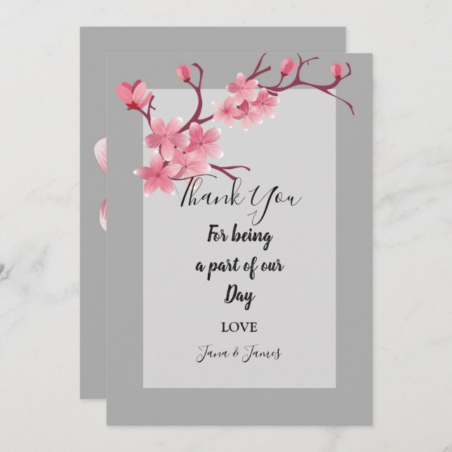 Invitación Cherry Blossom gracias (Anverso / Reverso)