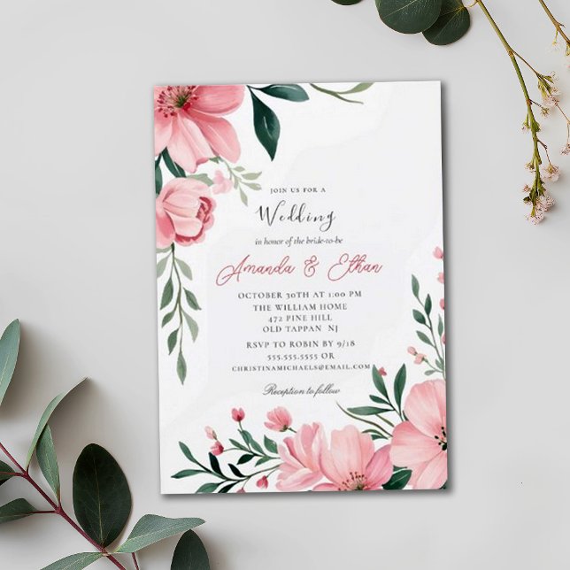 Invitación Cherry Blossom Greenery Bridal Delight Boda (Subido por el creador)