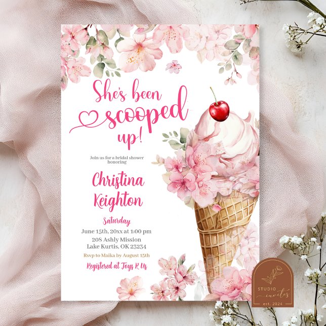 Invitación Cherry Blossom Ice Cream Scoopt Bridal Shower (Subido por el creador)