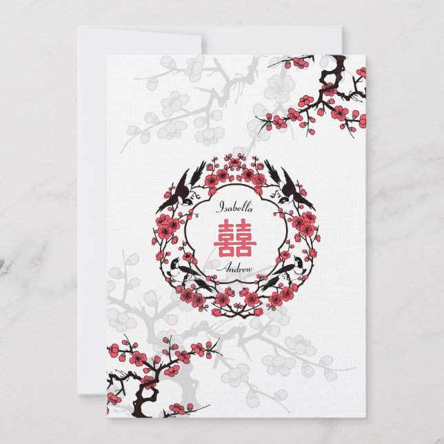 Invitación Cherry Blossom Oriental Boda (Anverso)