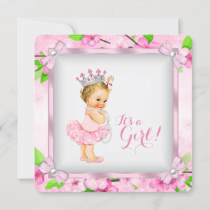 Invitación Cherry Blossom Pearl Girls Tutu Baby Shower