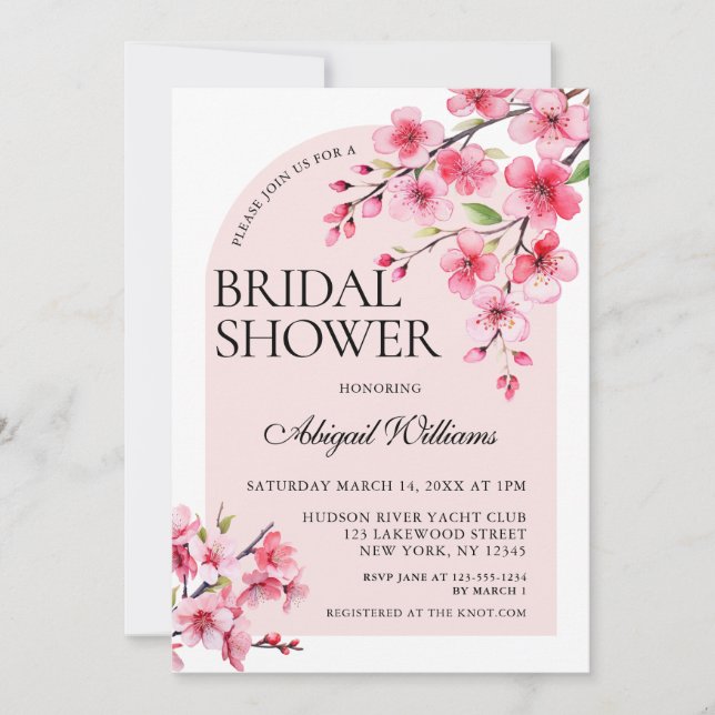 INVITACIÓN CHERRY BLOSSOM PINK ARCH WATERCOLOR BRIDAL SHOWER  (Anverso)