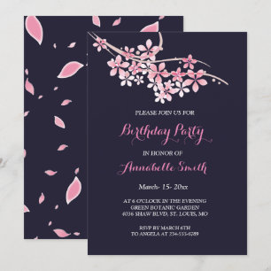 Invitación Cherry Blossom Pink marina floral Birthday Party